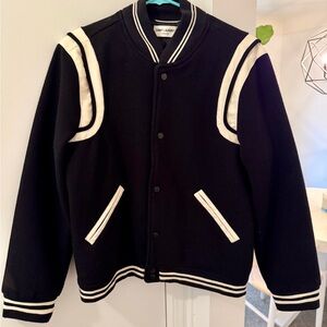 Saint Laurent Black and White Teddy Bomber Jacket - Wool and Leather